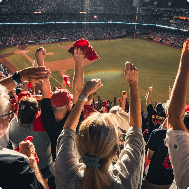 Fans cheering at a baseball game